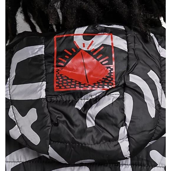 Keith Haring x Members Only Mens Reversible Black Print Puffer Jacket Size S Y2K - Picture 9 of 10